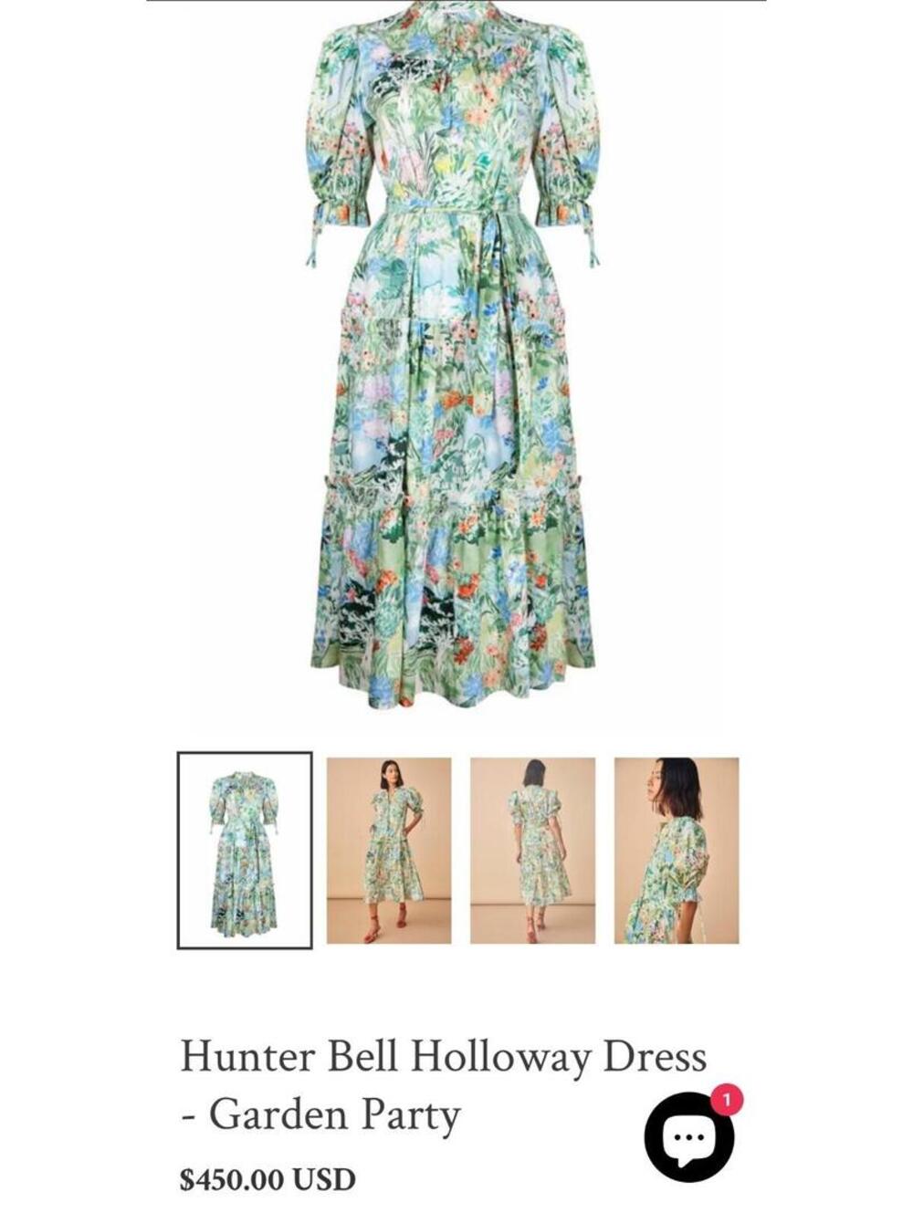 Hunter Bell Holloway Dress - Garden Party Sz Med *Missing Waist Tie*